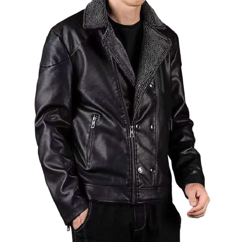 Men's Vintage Leather Fleeve Warm Zipper Slanted Placket Blazer 9268189855928