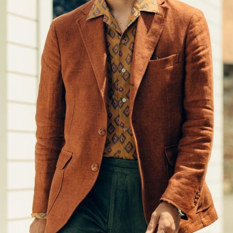 Men's Casual Cotton Linen Lapel Single-breasted Slim-fit Blazer 9877644476600