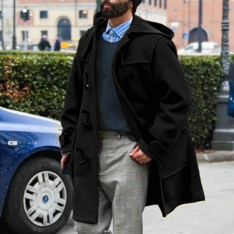Men's Horn Button Thickened Hooded Coat 9261101580472