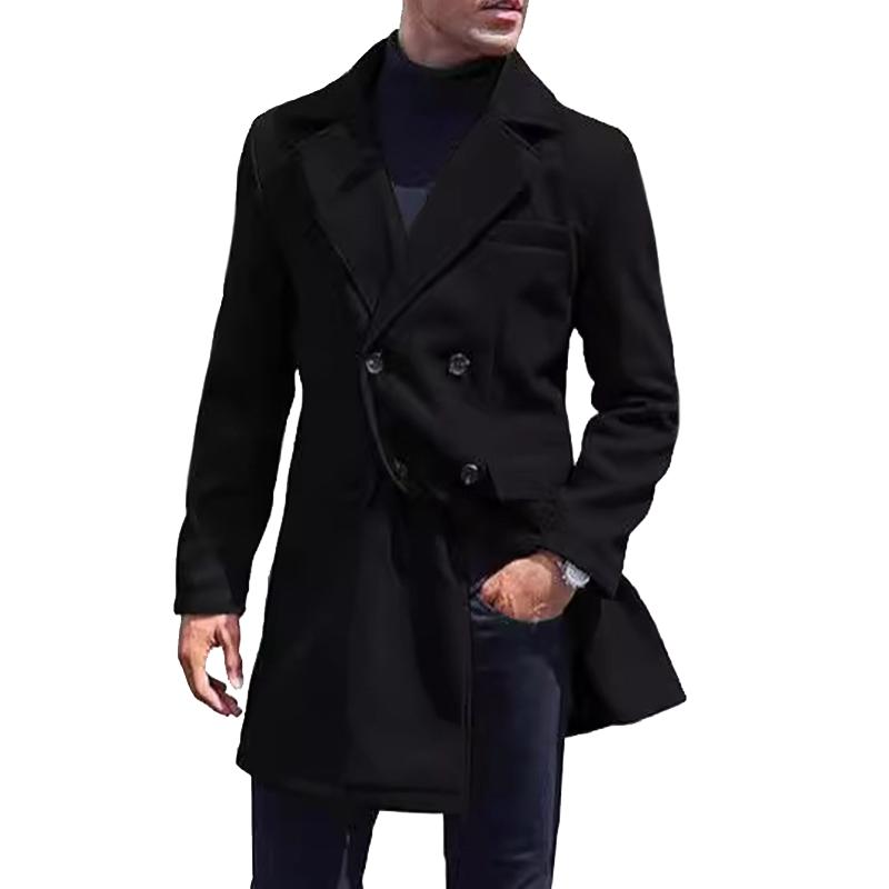 Men's Solid Color Notch Lapel Double Breasted Mid-length Casual Coat 9261104365752