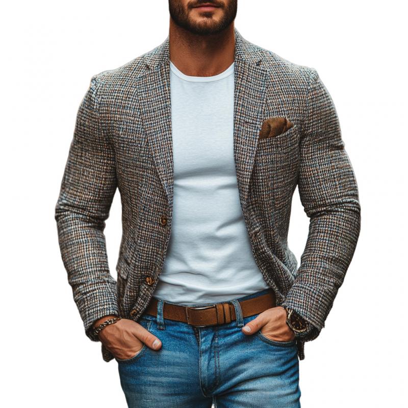 Men's Casual Tweed Notch Lapel Single-breasted Slim-fit Blazer 9273156632760