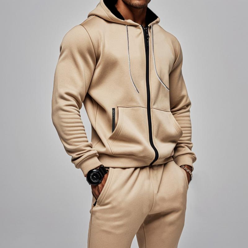 Men's Casual Solid Color Plus Velvet Thickened Long Sleeve Sweater Cuffed Pants Set 9268189528248