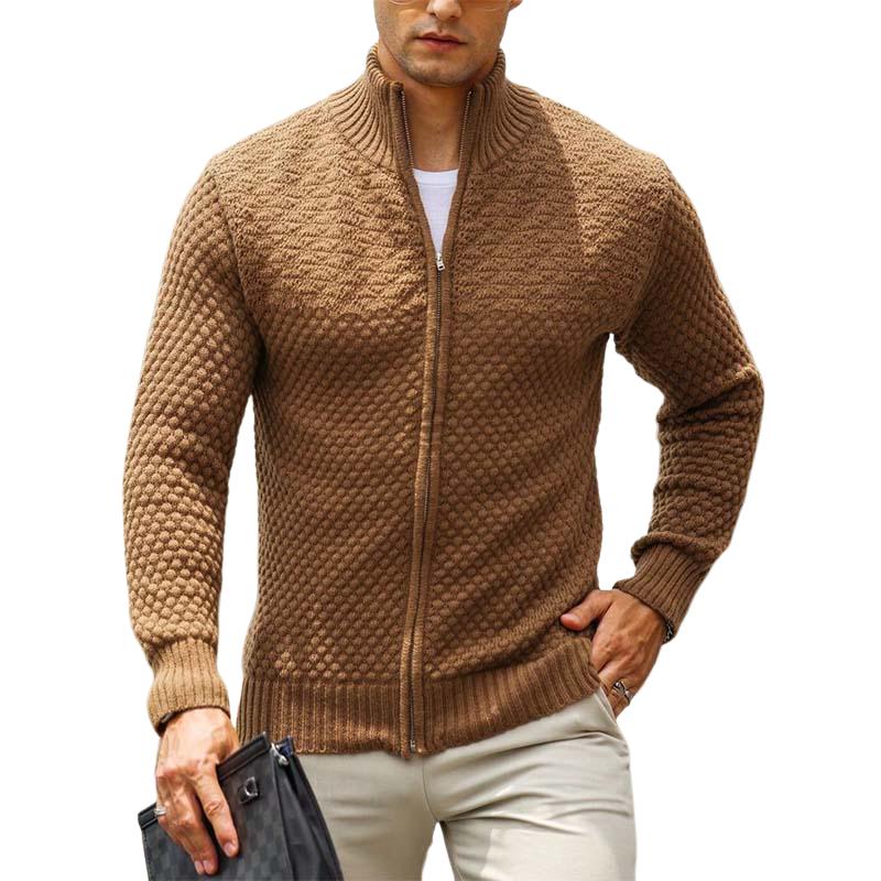 Men's Classic Casual Stand Collar Zipper Knit Cardigan 9266614206648