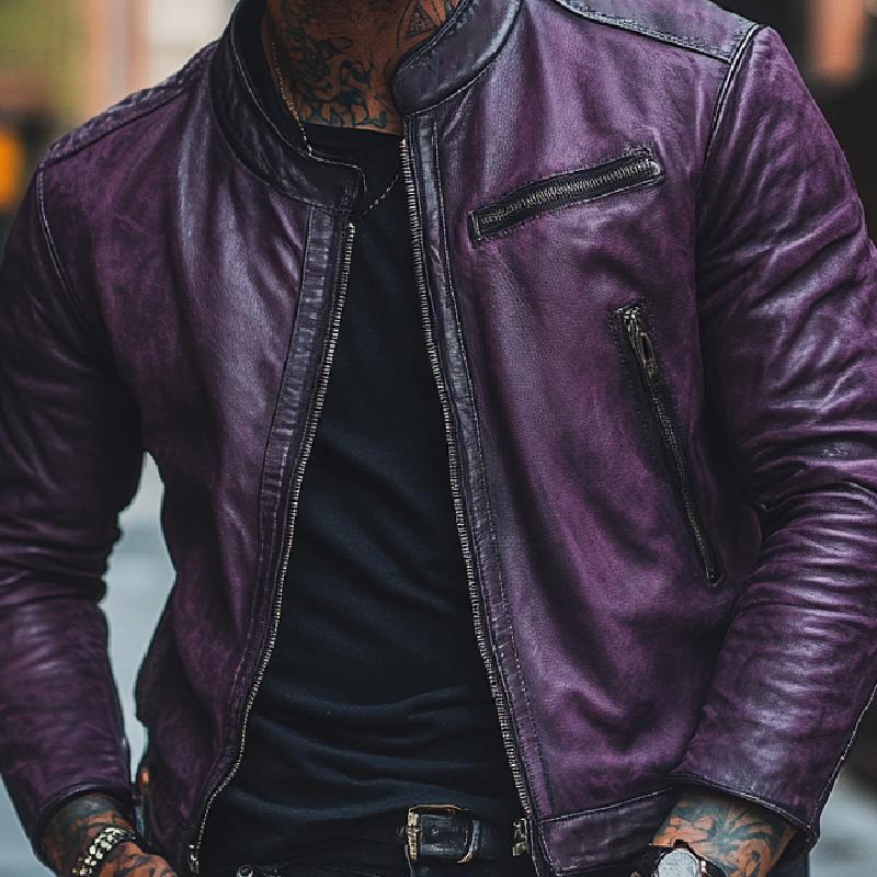 Men's Classic All-match Stand Collar Leather Jacket 9274151436472
