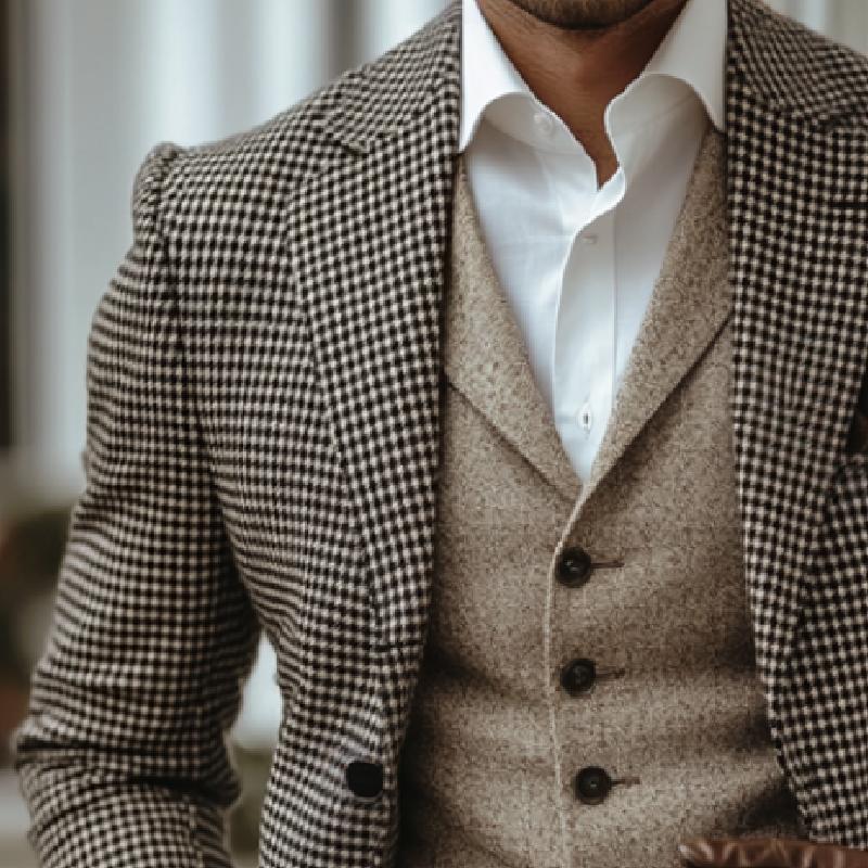 Men's Retro Casual Houndstooth Blazer 9273158107320