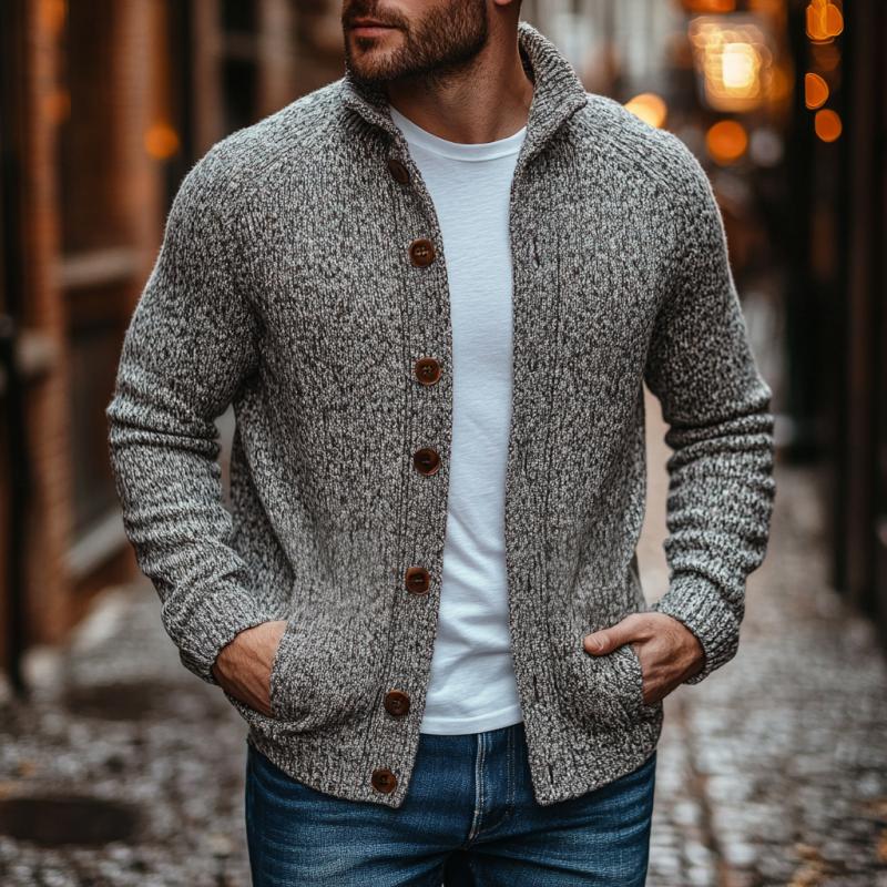 Men's Casual Stand Collar Single Breasted Loose Knitted Cardigan 9266615189688