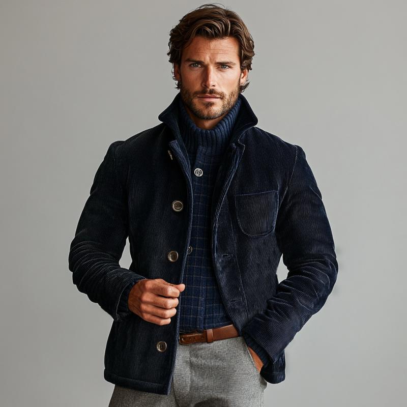 Men's Retro Corduroy Single-Breasted Short Jacket 9266615025848