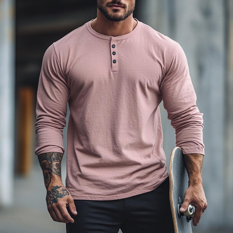 Men's Casual Cotton Henley Collar Slim Fit Long Sleeve T-Shirt 9880239014072