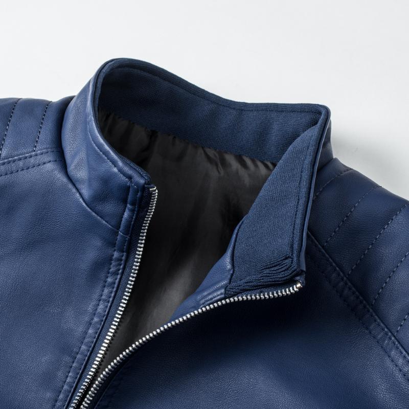 Men's Biker Collar Zip-Up Leather Jacket 9261086507192