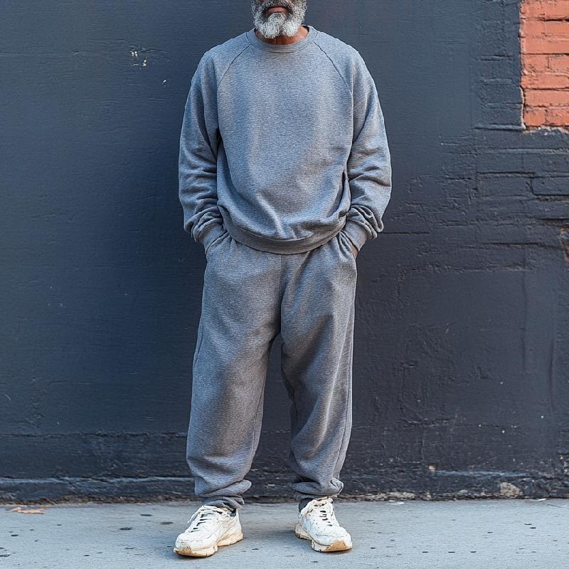 Men's Classic Casual Round Neck Pullover Sweatshirt and Casual Pants Two-piece Set 9274152353976