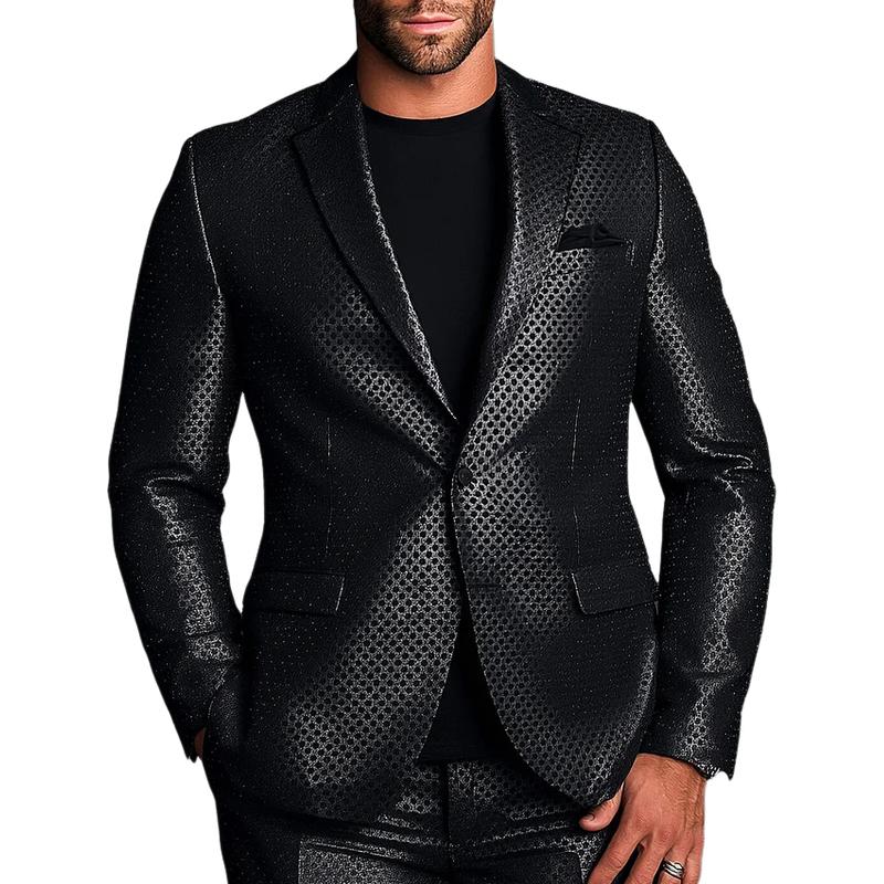 Men's Solid Lapel Single Button Polka Dot Debossed Leather Blazer 9887361237176