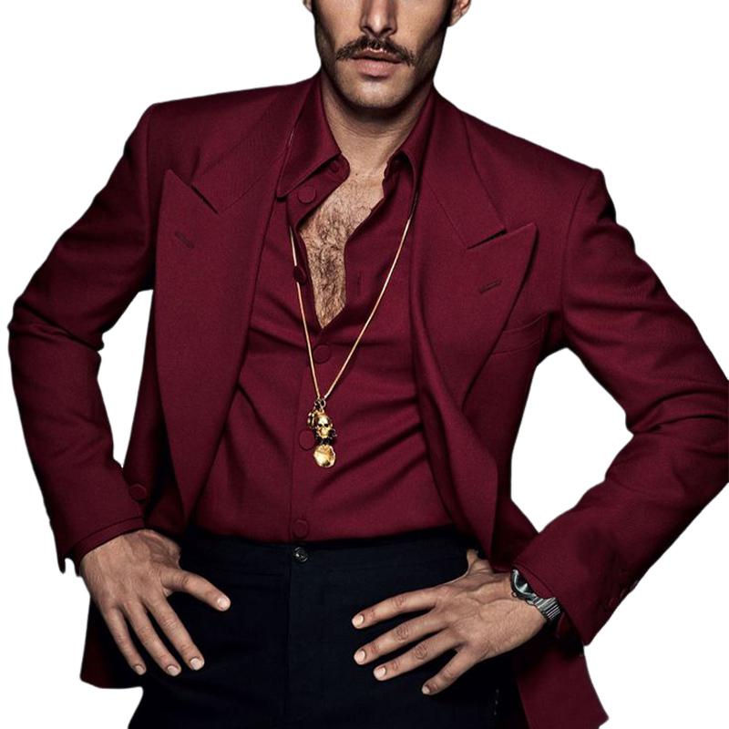 Men's Vintage Red Lapel Blazer 9877215805624