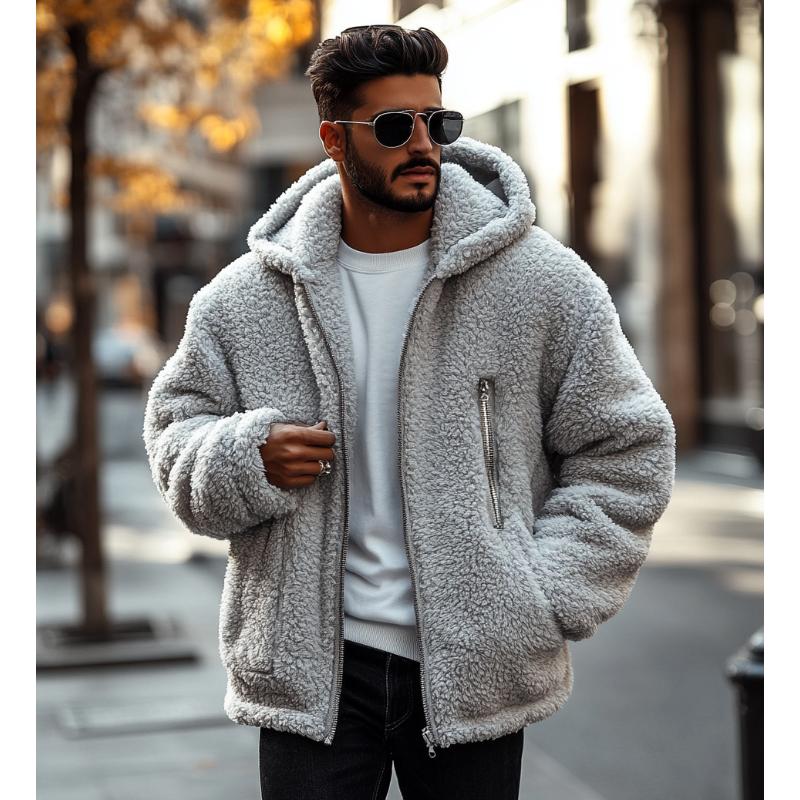 Men Fashion Lambswool Warm Multi-Pocket Hooded Coat 9261109313720