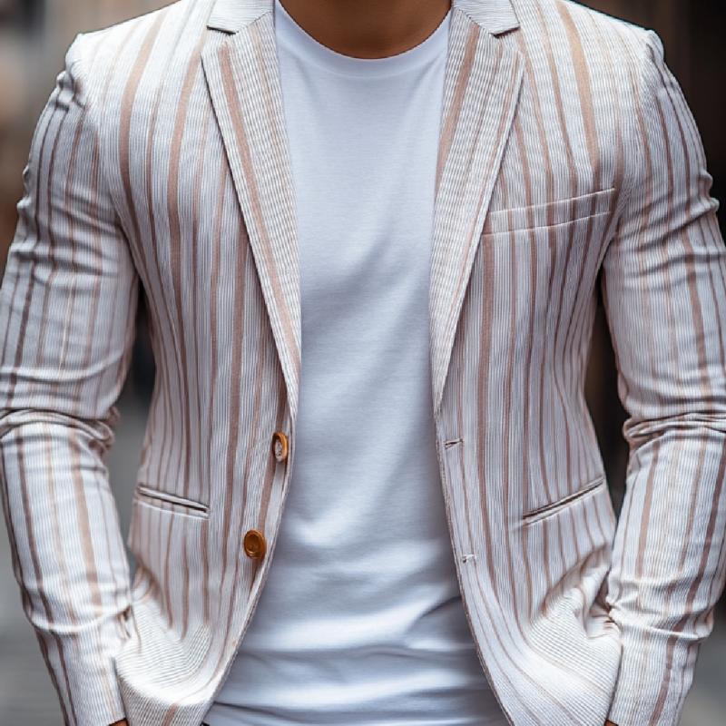 Men's Casual Striped Print Notch Lapel Single-breasted Blazer 9273156927672