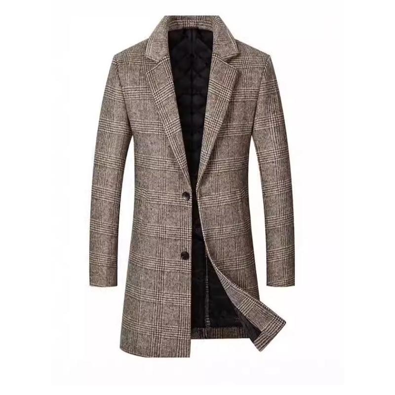 Men's Plaid Woolen Quilted Mid-Length Coat 9261103644856
