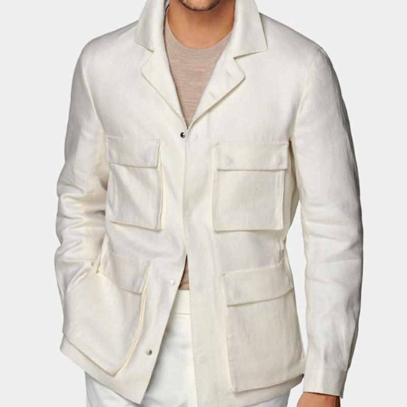 Men's Casual Cotton Linen Lapel Single-breasted Slim Fit Safari Jacket 9877644017848