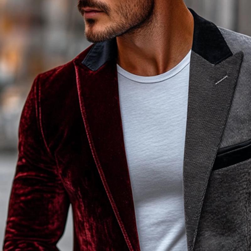 Men's Retro Casual Splicing Single Breasted Blazer 9888006701240