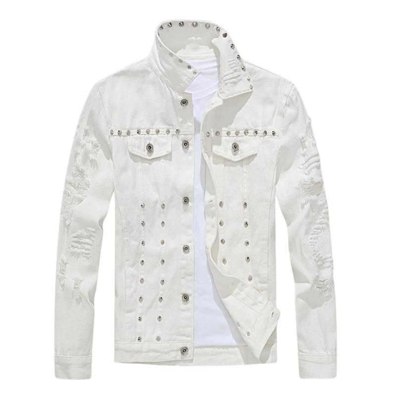 Men's Riveted Motorcycle Denim Ripped Jacket 9266613092536