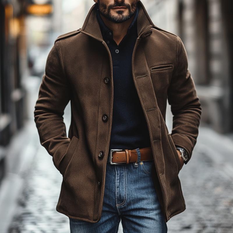 Men's Casual Suede Lapel Single Breasted Slim Fit Coat 9877214757048