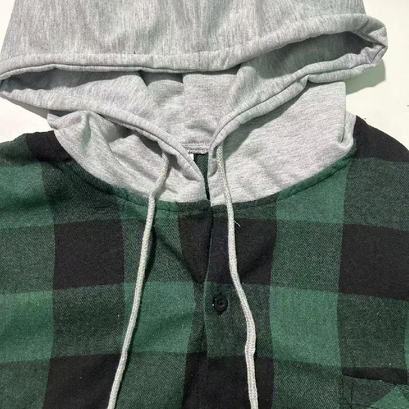Men's Casual Plaid Long Sleeve Hoodie Jacket 9271921246392