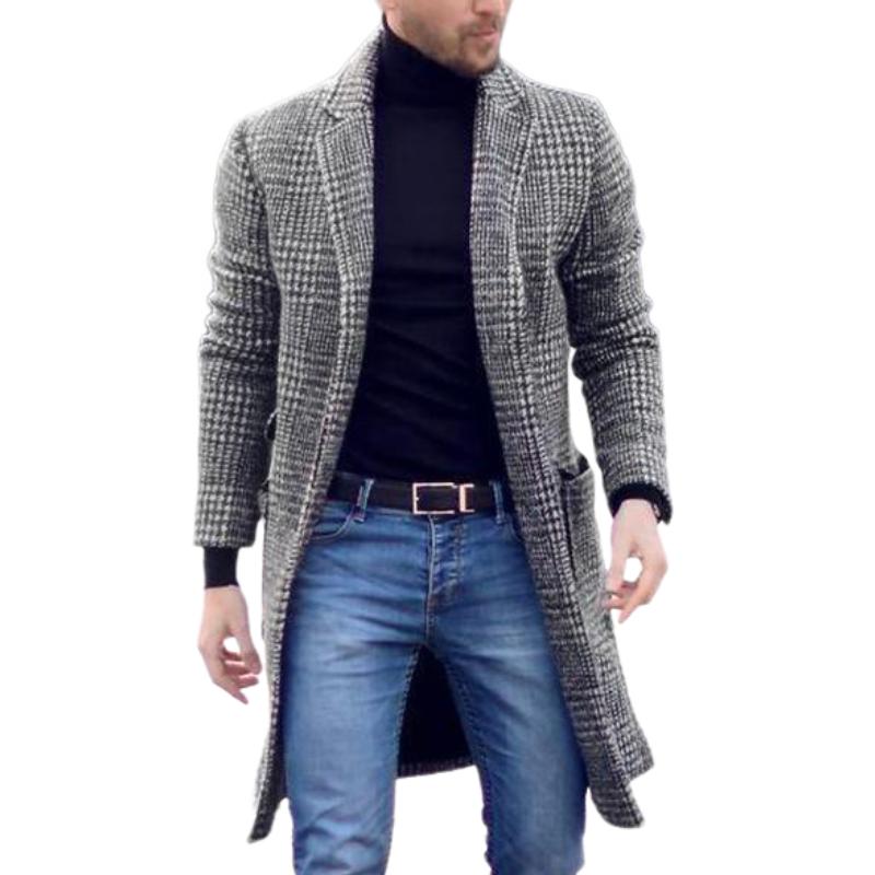 Men's Mid-length Plaid Woolen Coat??02038439F 9261104988344