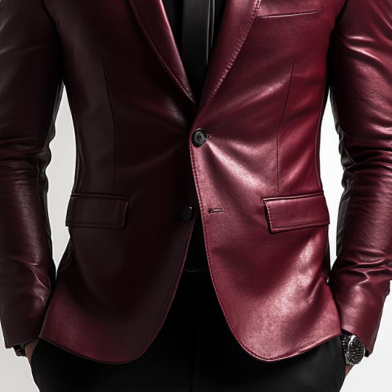Men's Classic Vintage Two Button Slim Fit Leather Blazer 9274168967352