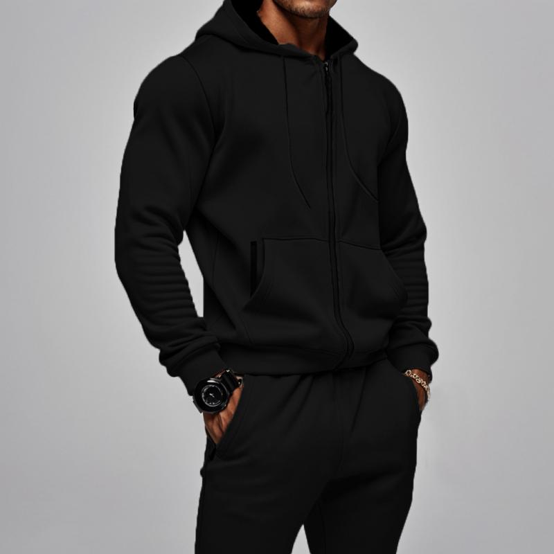 Men's Casual Solid Color Plus Velvet Thickened Long Sleeve Sweater Cuffed Pants Set 9268189528248