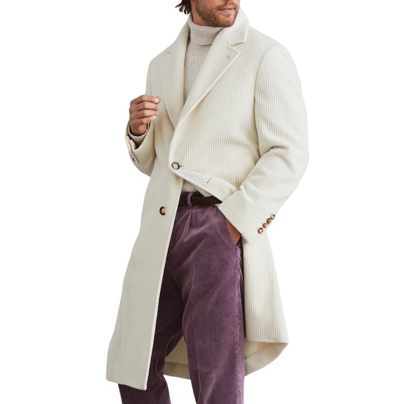 Men's Casual Corduroy Length Knee-length Lapel Coat and Pants Two-piece Set 9877926740152