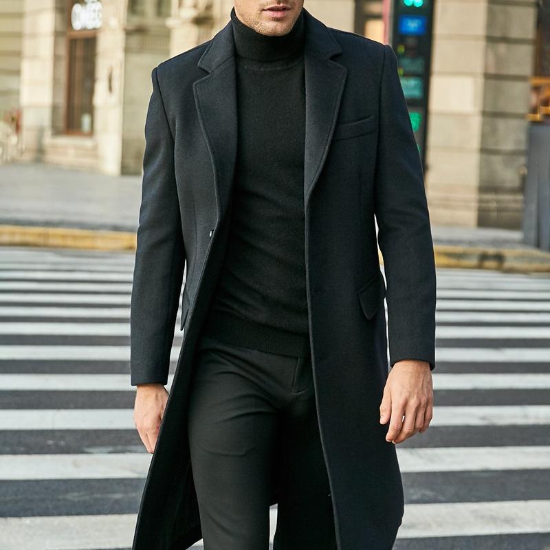 Men's Notch Lapel Plain Slim Fit Mid-Length Coat 9261101318328