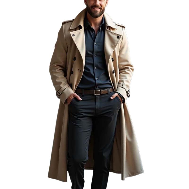 Men's Classic Vintage Double Breasted Multi-Length Knee-Length Trench Coat 9266614370488
