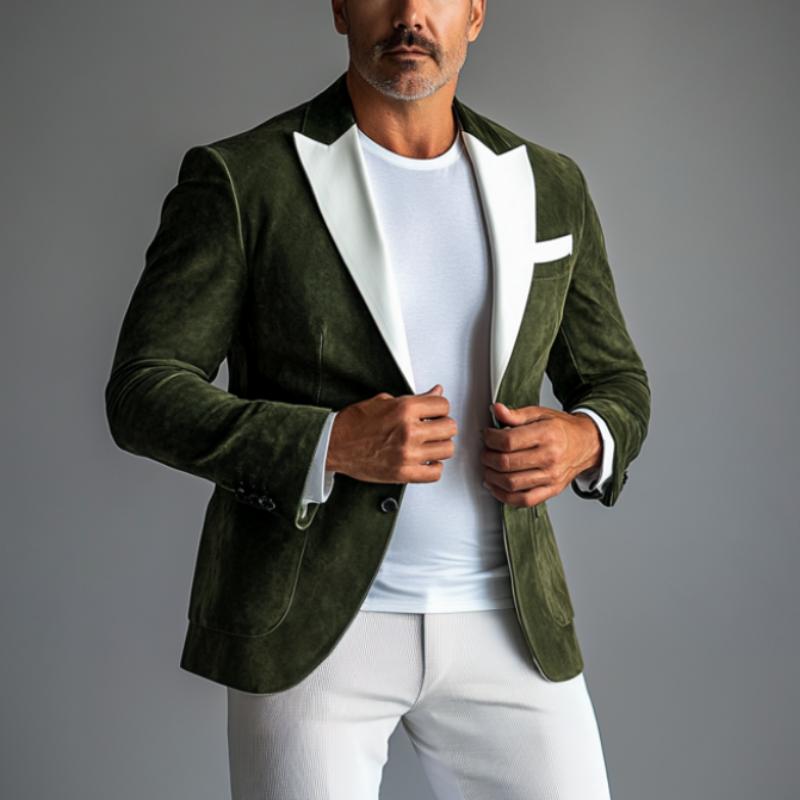 Men's Fashion Suede Colorblock Peak Collar Single Breasted Blazer 9886817255608