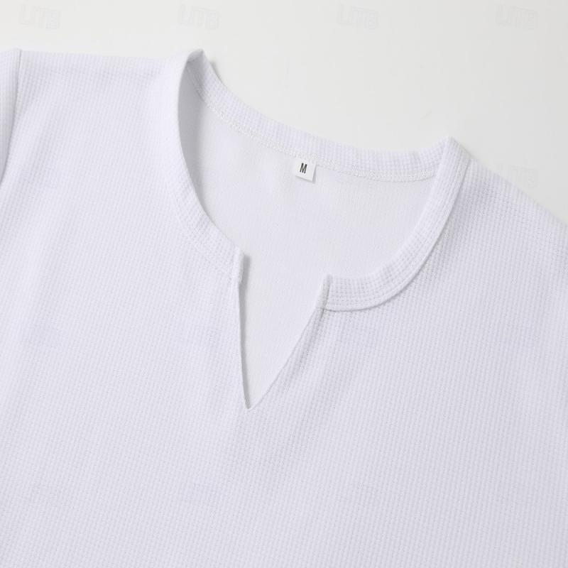 Men's Fashion Waffle V Neck Slim Fit Long Sleeve T-Shirt 9888005652664