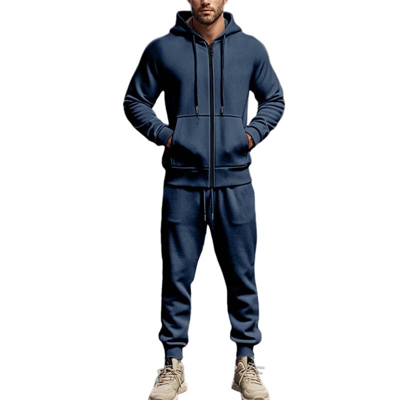 Men's Casual Solid Color Plus Velvet Thickened Long Sleeve Sweater Cuffed Pants Set 9268189528248
