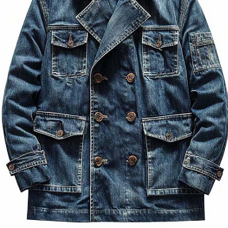 Men's Classic Casual Double Breasted Multi-Pocket Denim Jacket 9266614468792
