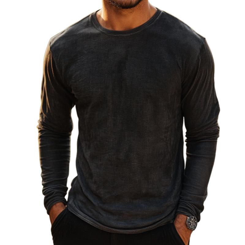 Men's Retro Casual Printed Round Neck Long Sleeve T-Shirt 9887363268792
