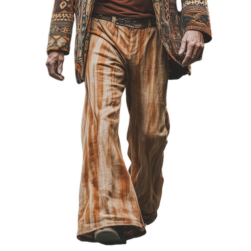 Men's Stylish Striped Print Loose Flared Trousers 9887383224504