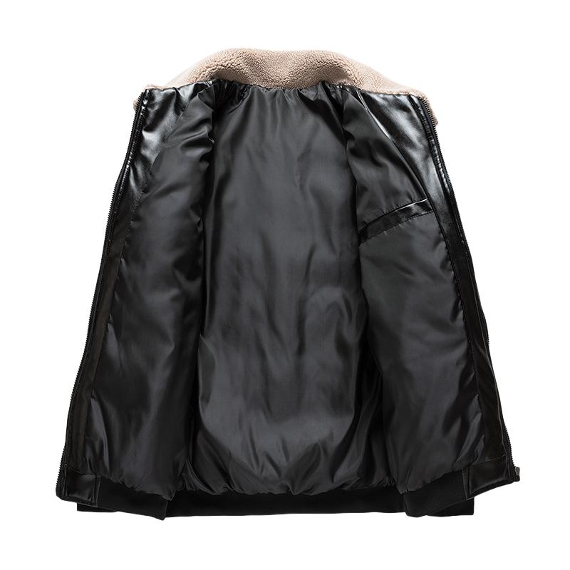 Men's Casual Lamb Wool Lapel Thickened Motorcycle Padded Bomber Jacket 9261096534200