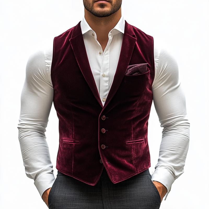 Men's Classic Vintage Single Breasted Suit Collar Velvet Vest 9274168770744