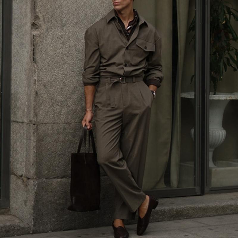 Men's Classic Casual Stylish Multi-pocket Long Sleeve Jumpsuit 9873516593336