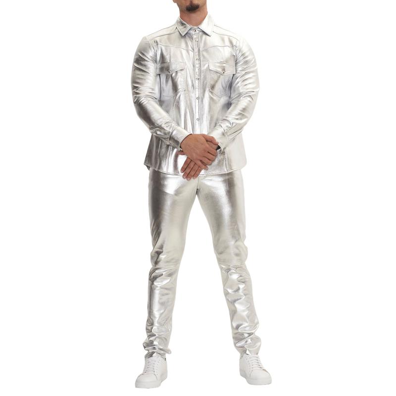 Men's Stylish Casual Shiny Leather Pants 9886815977656