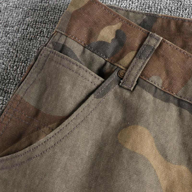 Men's Vintage Distressed Washed Camouflage Straight Cargo Pants 9261770408120