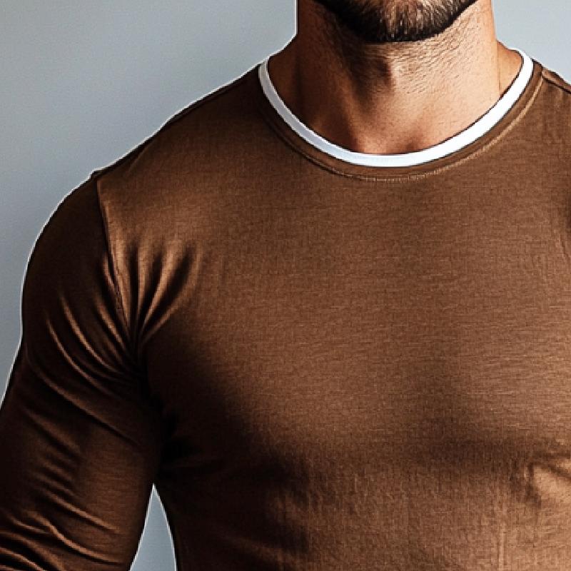 Men's Retro Casual Solid Color Round Neck Long Sleeve T-Shirt 9273156206776