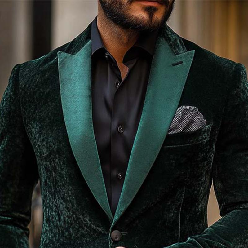 Men's Classic Retro Gentleman Collar Stitching Satin Slim Velvet Blazer 9273156436152