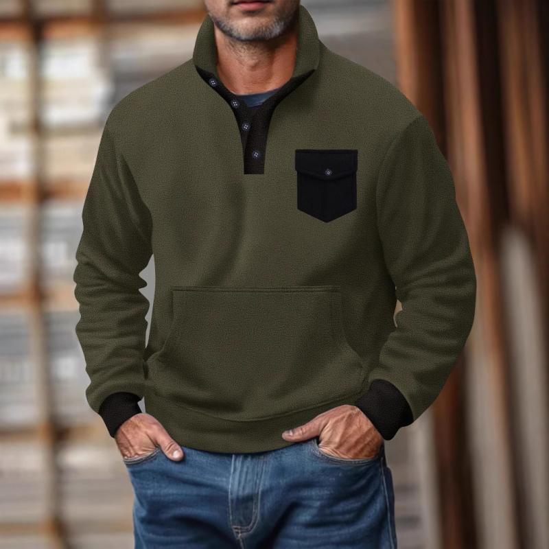 Men's Casual Polar Fleece Stand Collar Kangaroo Pocket Tactical Sweatshirt 9268190085304