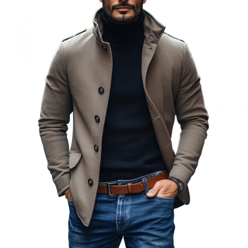 Men's Casual Wool Blend Lapel Single-breasted Slim Short Coat 9261102334136