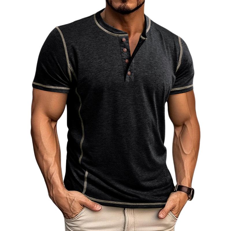 Men's Color Block Henley Neck Short Sleeve T-Shirt 9261132742840