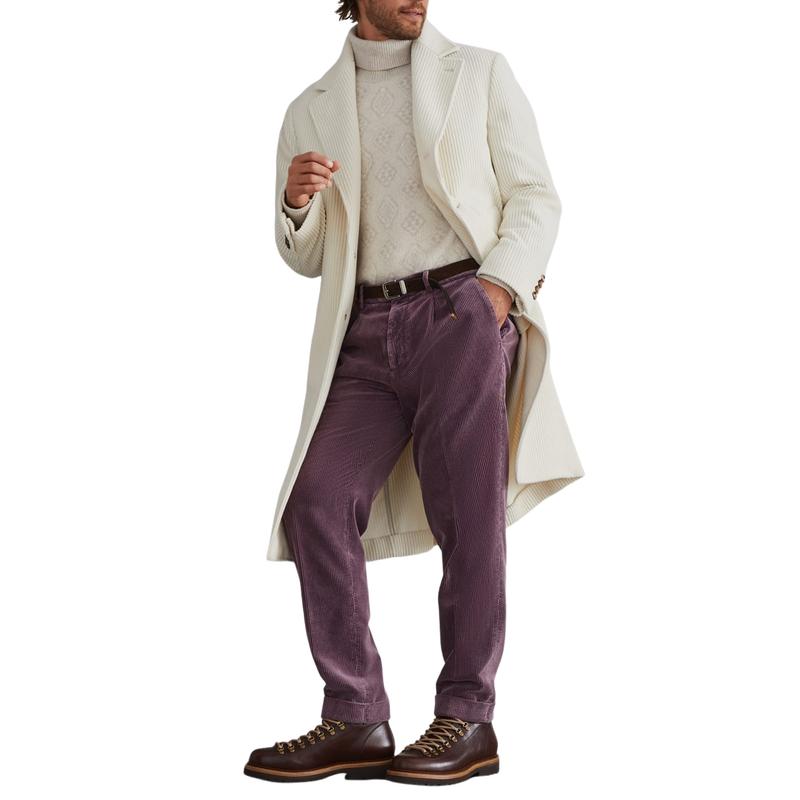 Men's Casual Corduroy Length Knee-length Lapel Coat and Pants Two-piece Set 9877926740152