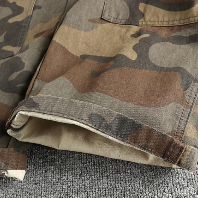 Men's Vintage Distressed Washed Camouflage Straight Cargo Pants 9261770408120