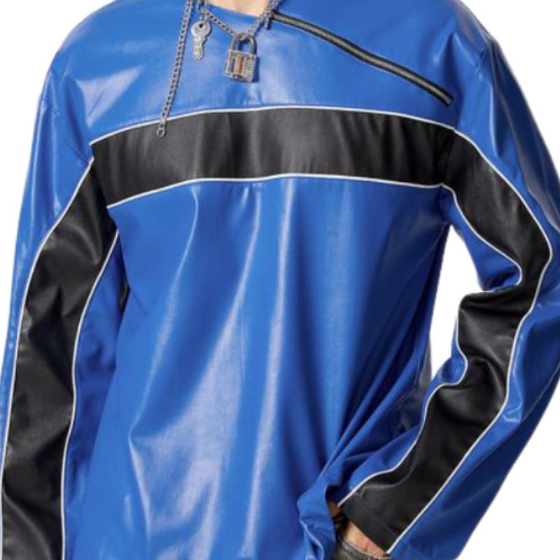 Men's Casual Loose Crew Neck Leather Sweatshirt 9887361892536