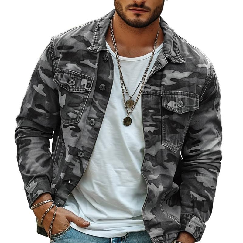 Men's Camouflage Canvas Retro Wear Lapel Jacket 9261077364920